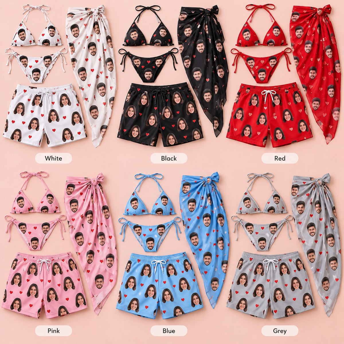 Custom Couple Face-Print Beachwear Bundle