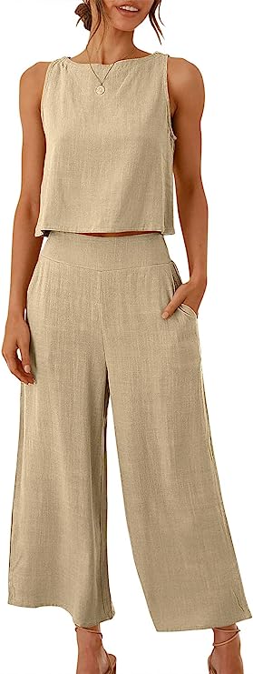 100% Soft Linen Viscose Beige Cord-Set- Crop-top and Shirt Set