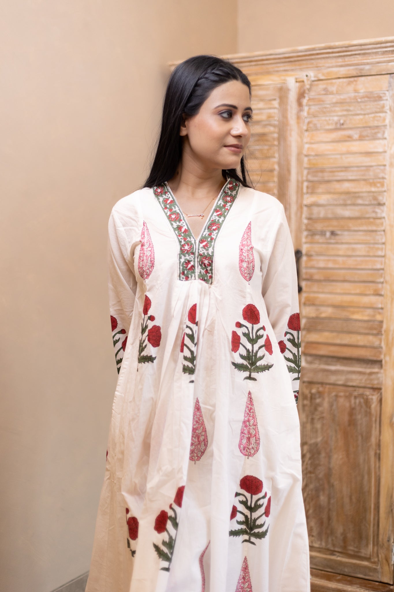 100% Cotton Hand Block Printed Sundress -Rose