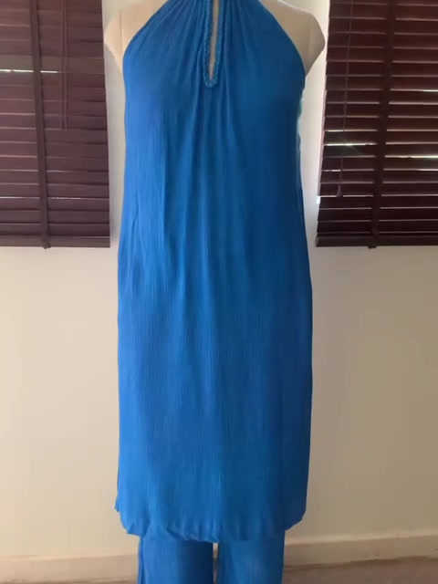 The Mira Set : Cobalt Blue Long Kurta and pant Organic Cotton Coord Set