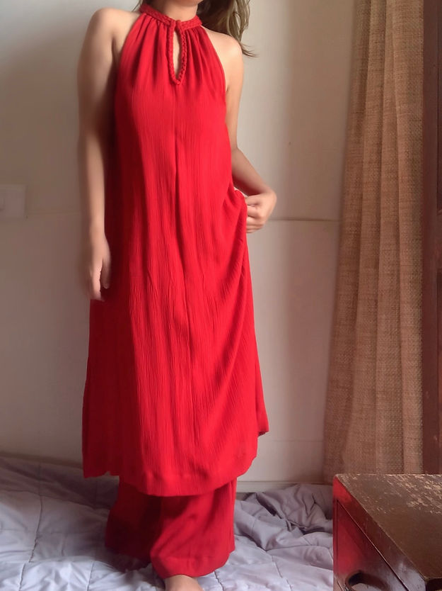 The Mira Set : Red Long Kurta and pant Organic Cotton Coord Set
