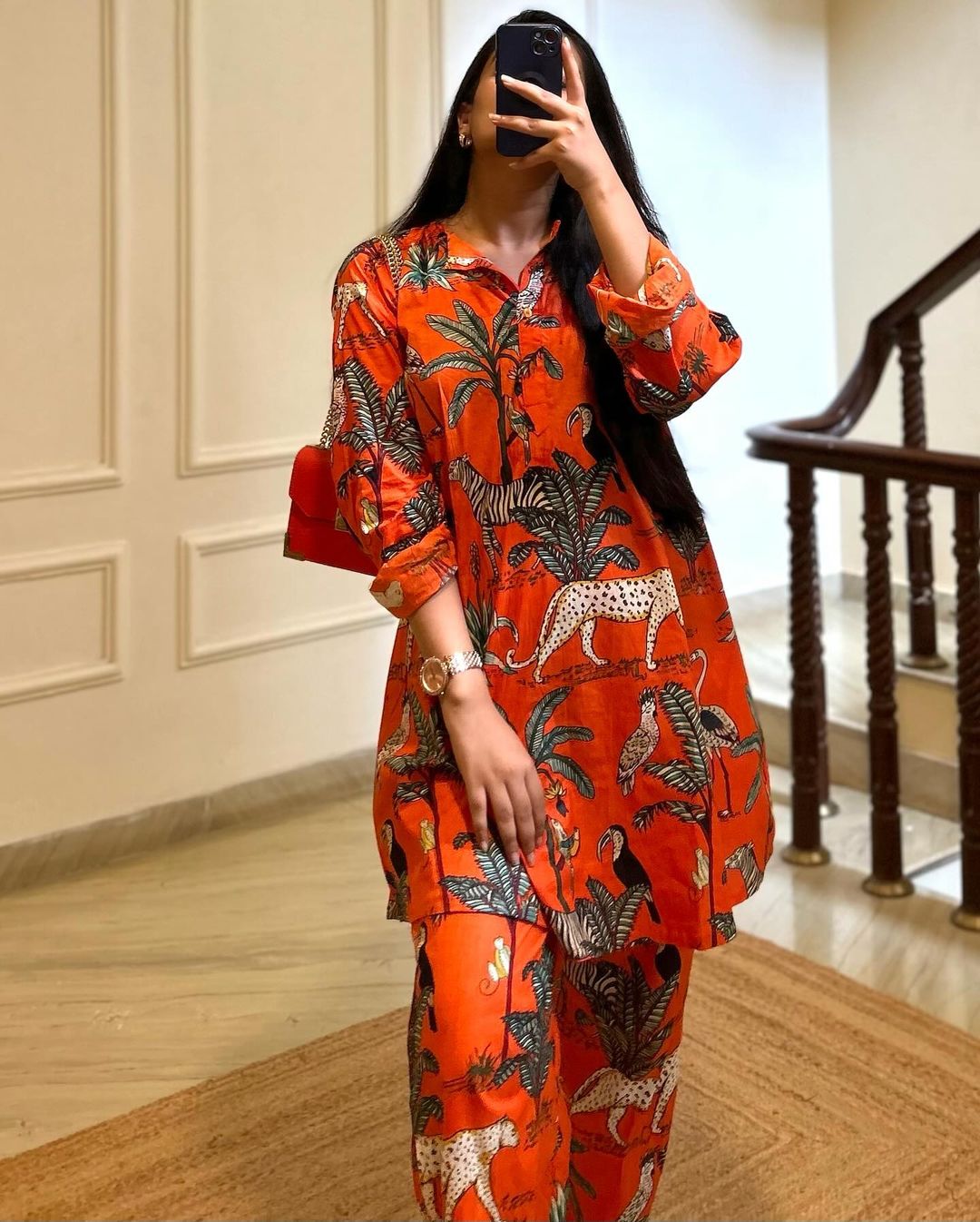 Animal Garden printed pure cotton coord set - orange