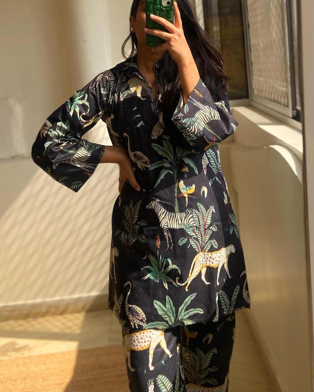 Animal Garden printed pure cotton coord set - Black