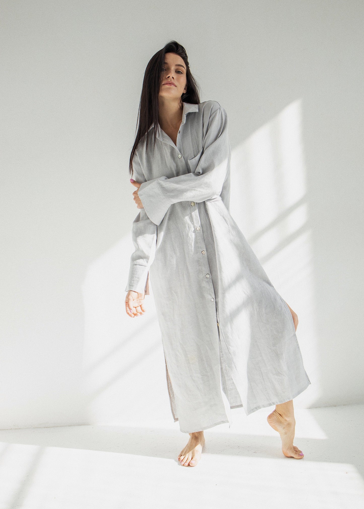LINEN OVERSIZE SHRUG///LIGHT GRAY