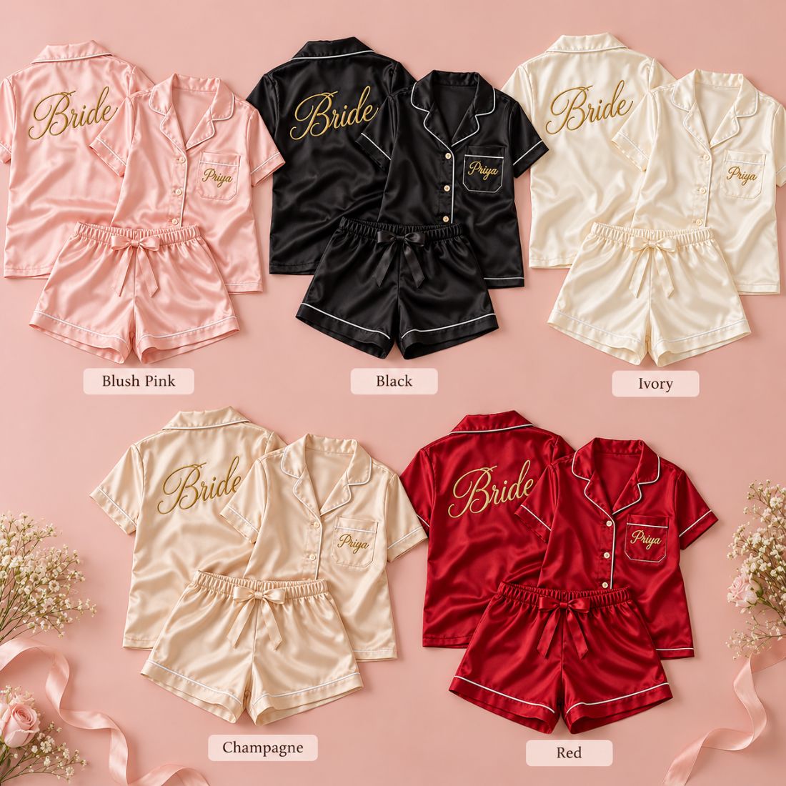 Bride-to-Be Personalised Satin Pajama Set – colour options