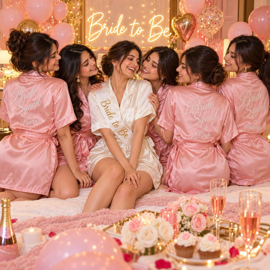 Bride Squad Personalised Satin Robe – group photo