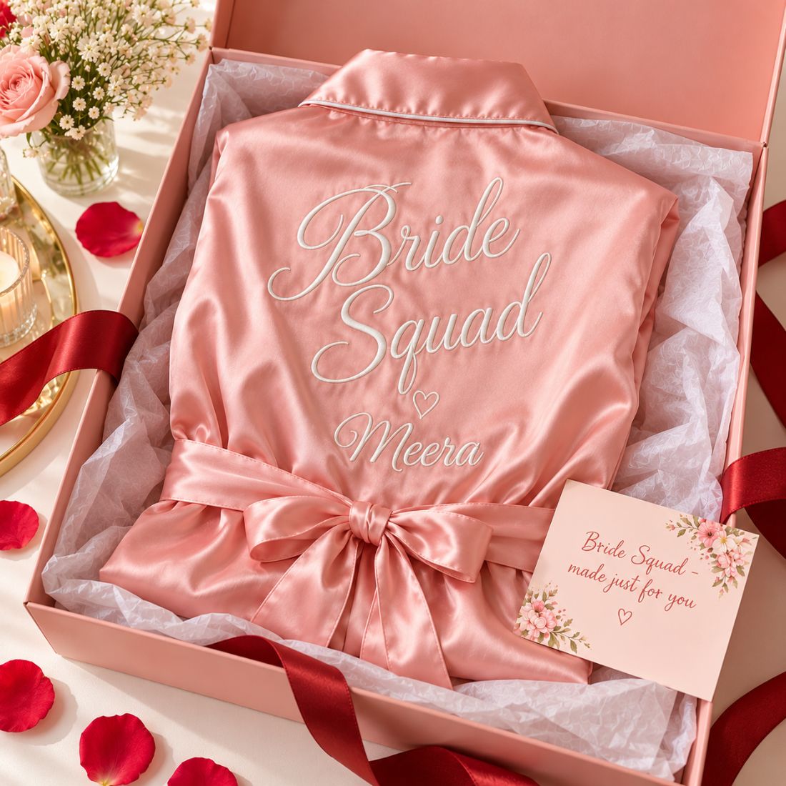 Bride Squad Personalised Satin Robe – gift packaging
