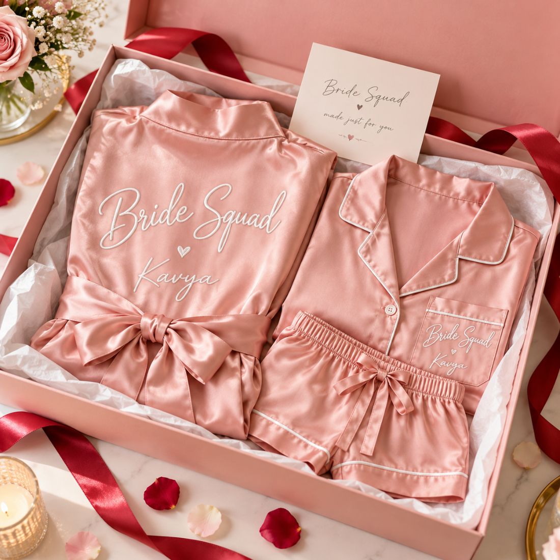 Bride Squad Robe & Pajama Bundle – gift packaging