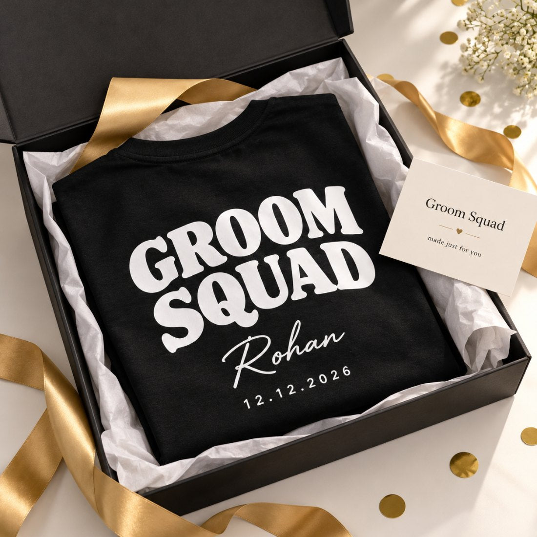 Groom Squad Personalised T-Shirt – gift packaging