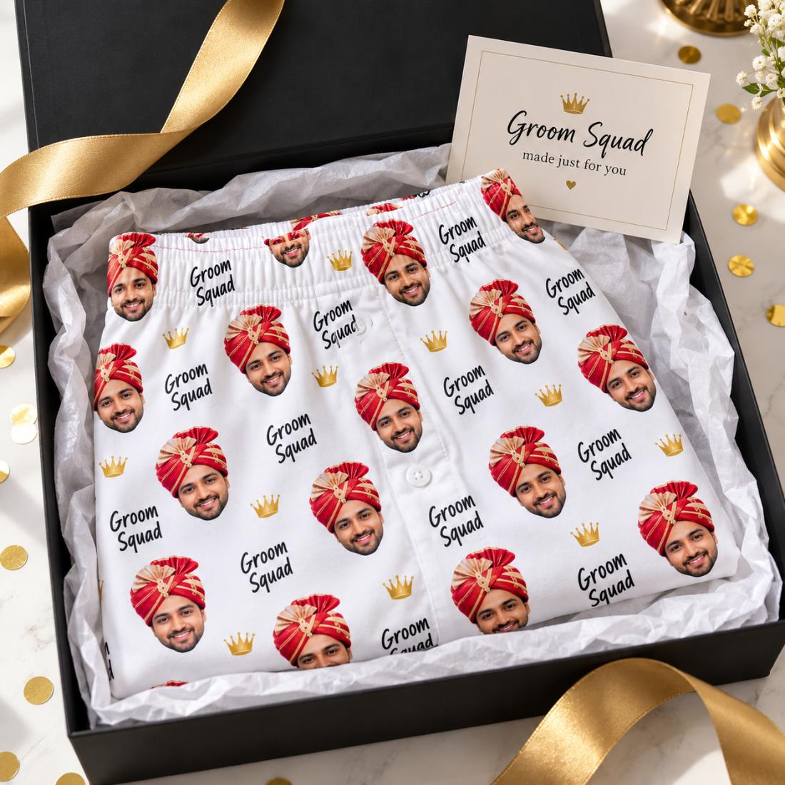 Groom's Face Boxers for the Squad – gift packaging