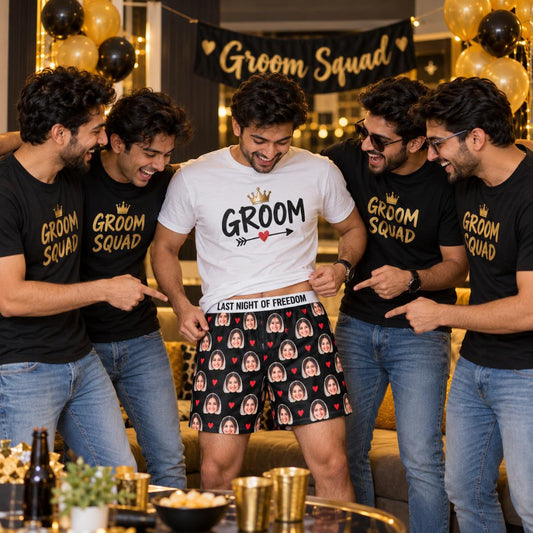 "Last Night of Freedom" Groom Boxers – group photo
