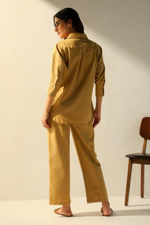 Caramel  Airy Linen Chic Sleeve Cord-Set