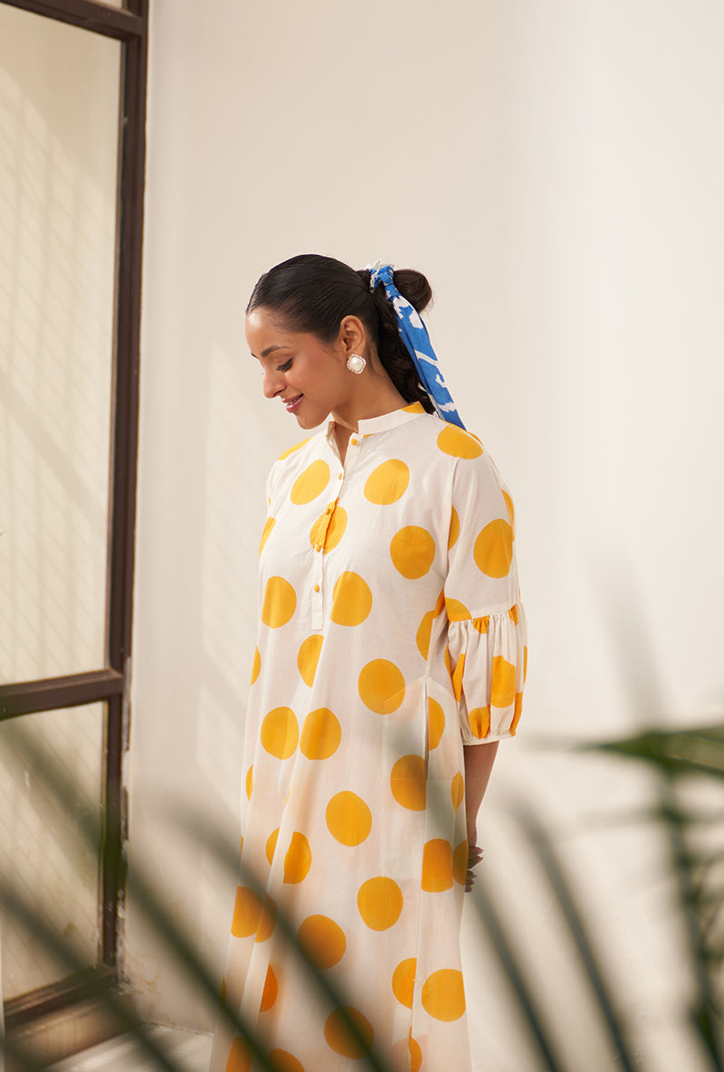 Yellow Polka Lovebirds Kurta Set