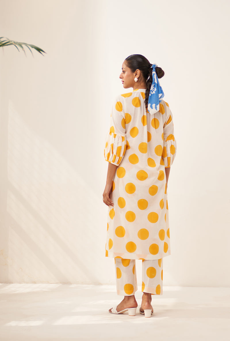 Yellow Polka Lovebirds Kurta Set