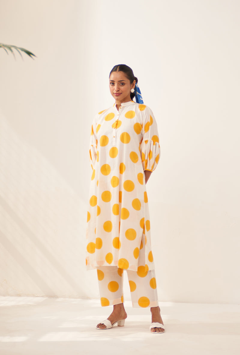 Yellow Polka Lovebirds Kurta Set