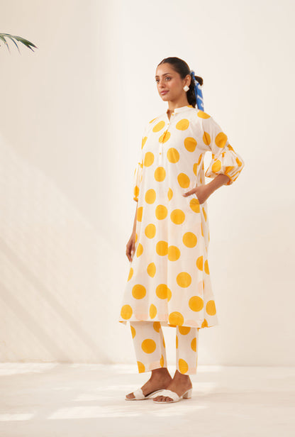 Yellow Polka Lovebirds Kurta Set