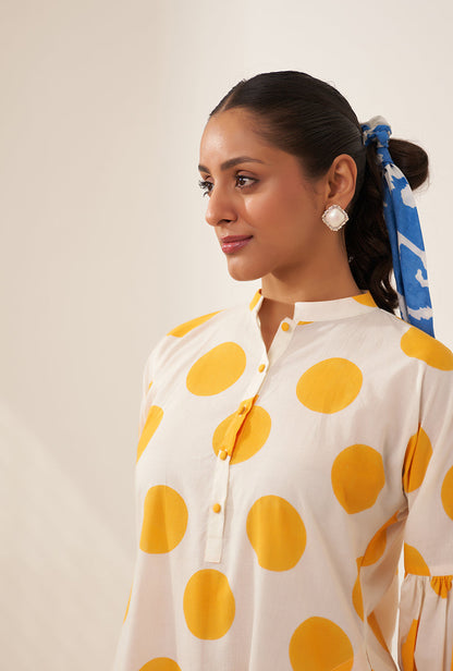 Yellow Polka Lovebirds Kurta Set