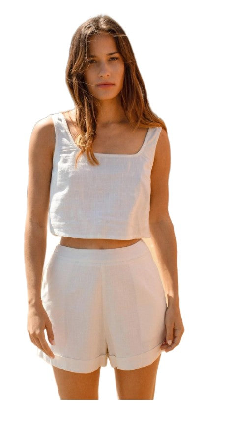 Organic Linen Women's White Shorts Set