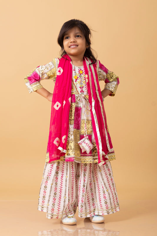 Girls- Kids Sharara Kurti bandhni dupatta set ethnic wear