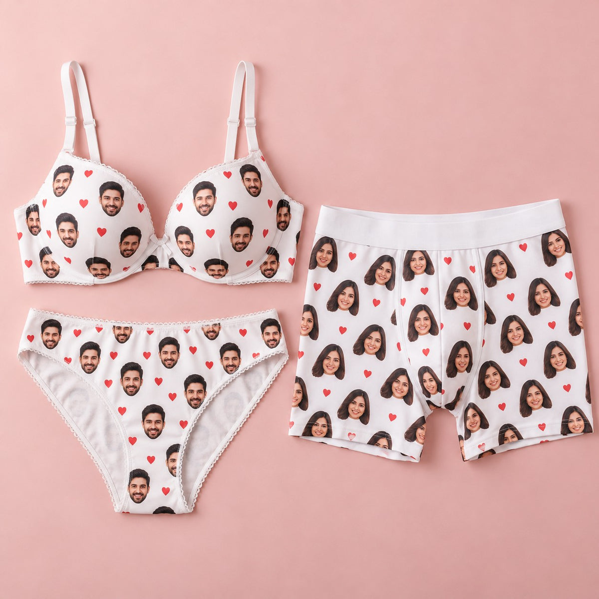 Matching Face-Print Lingerie Sets