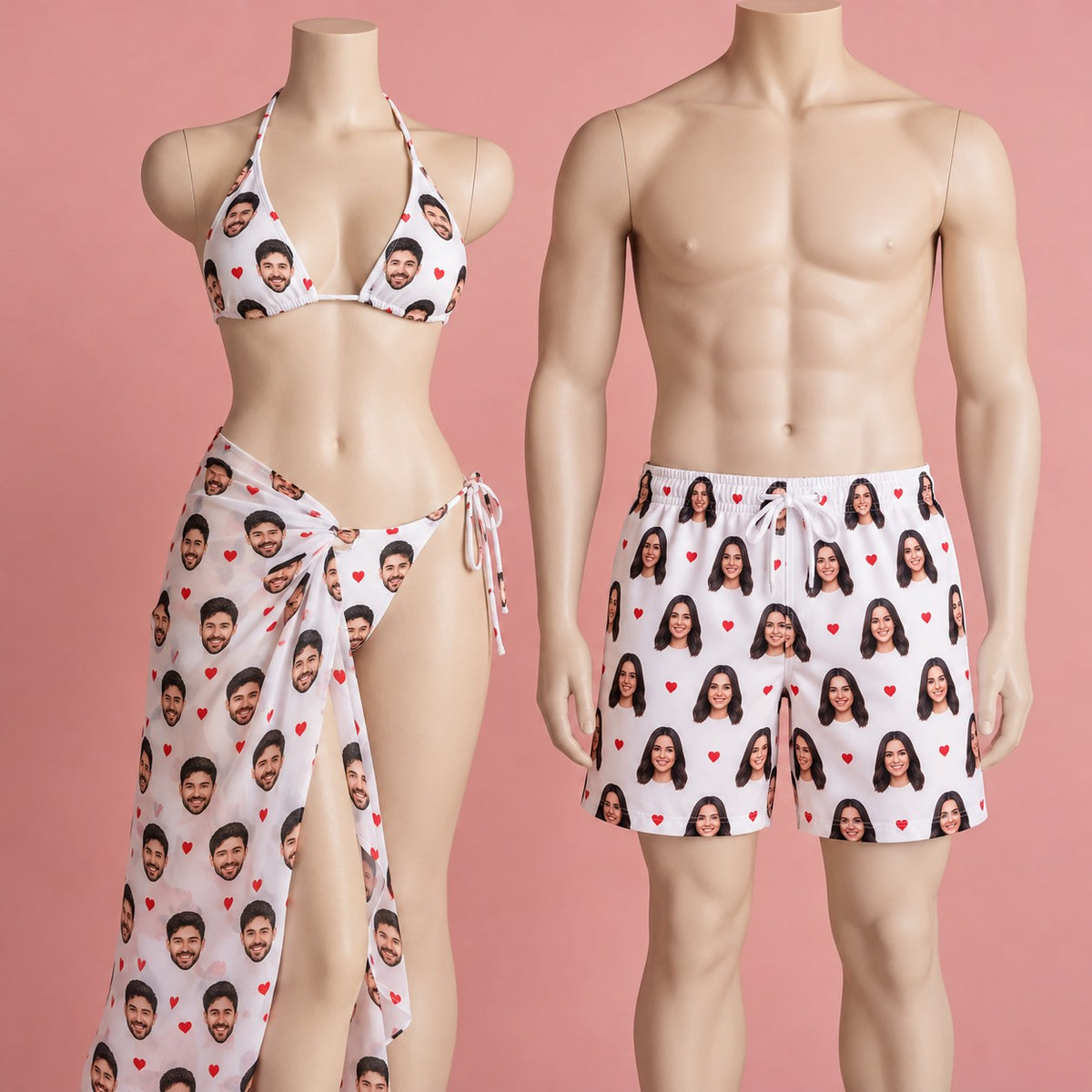 Custom Couple Face-Print Beachwear Bundle