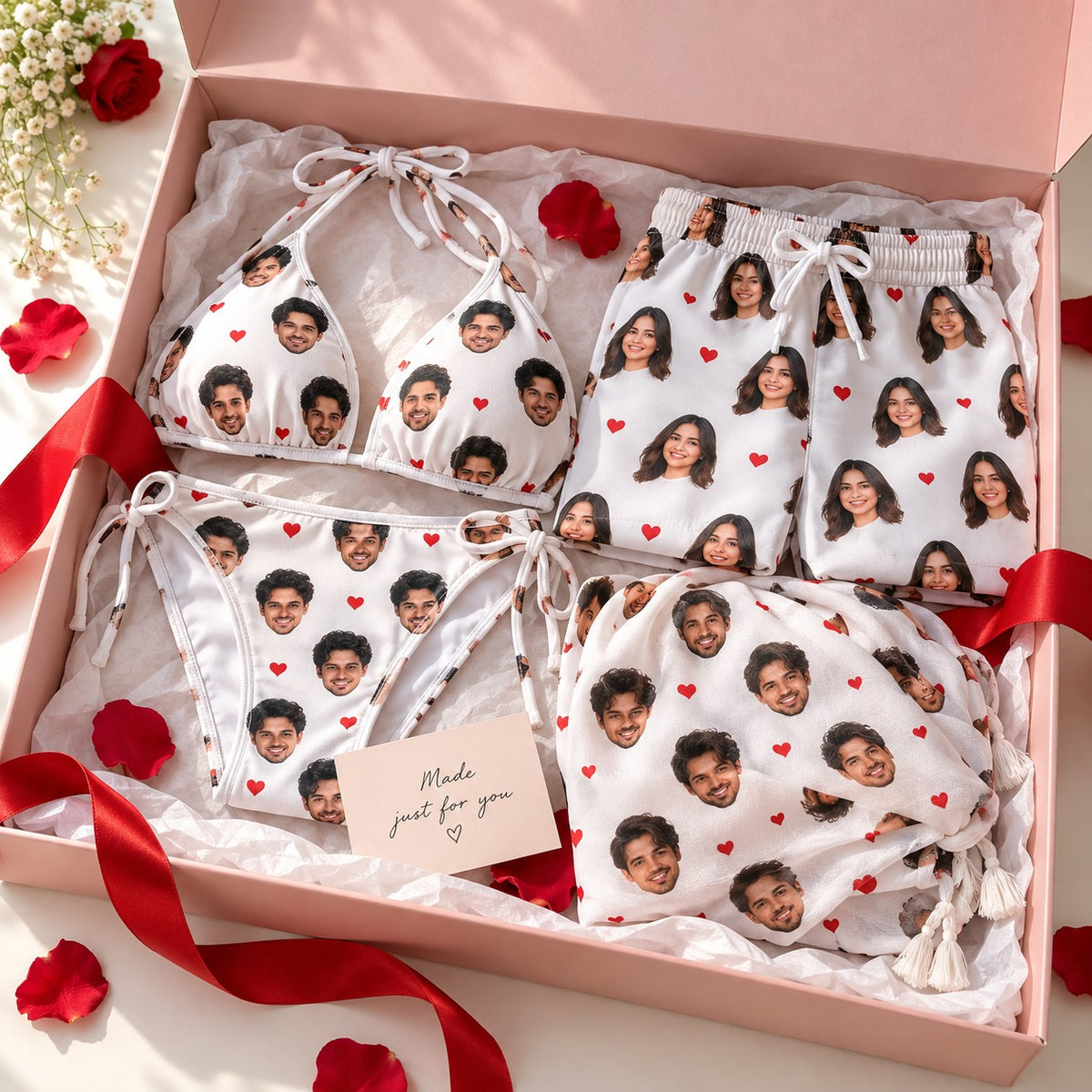 Custom Couple Face-Print Beachwear Bundle