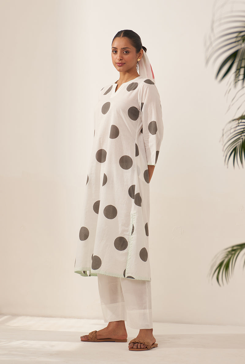 Grey Polka Lovebirds Kurta Set