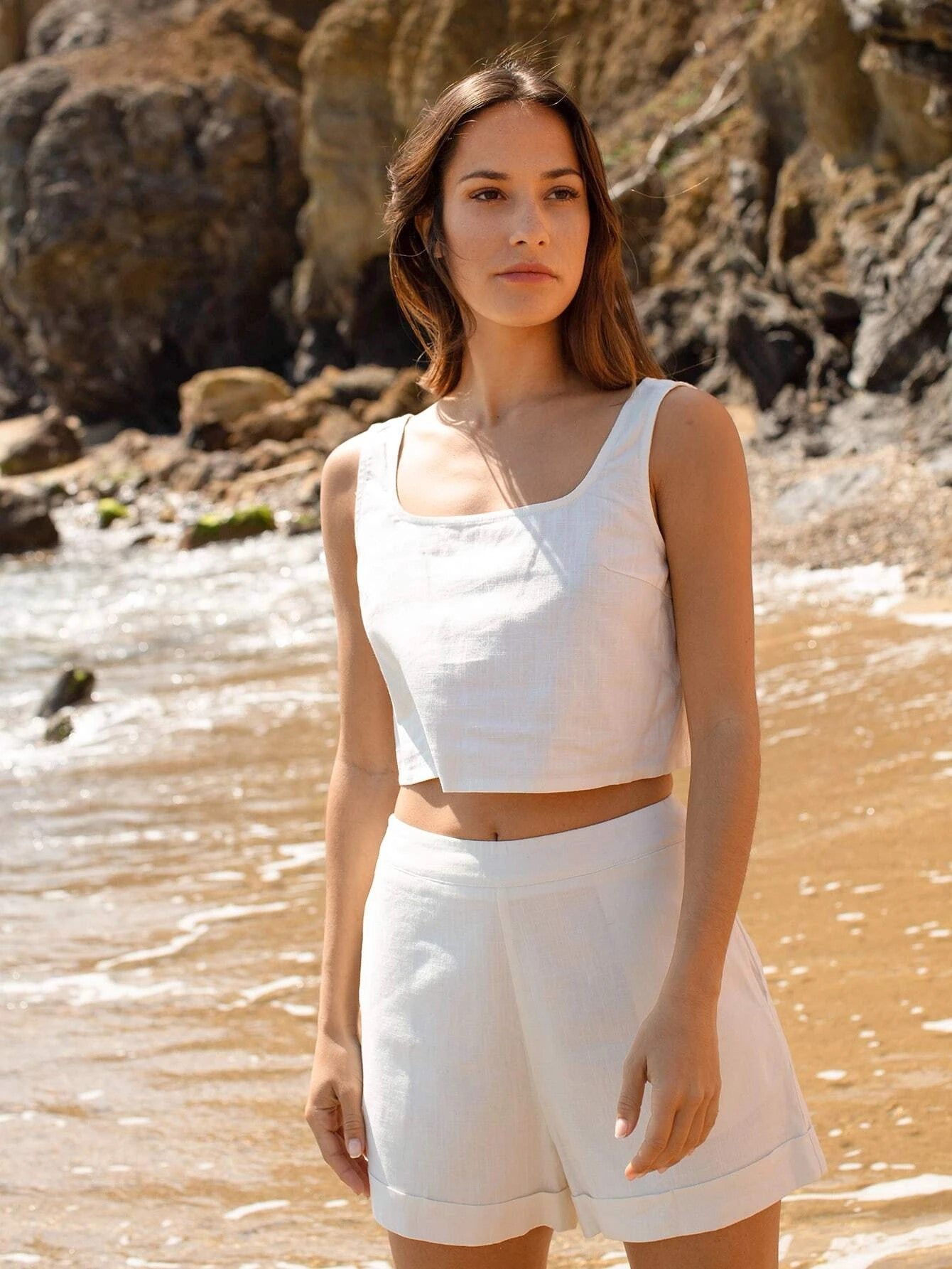 Organic Linen Women's White Shorts Set