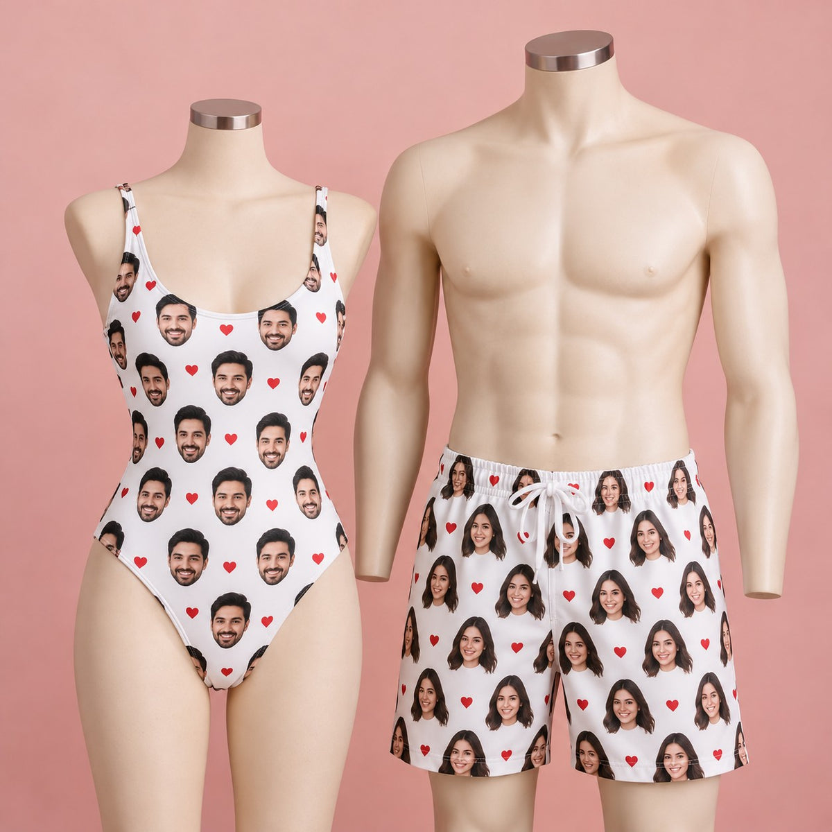 Matching Face-Print Beachwear Sets