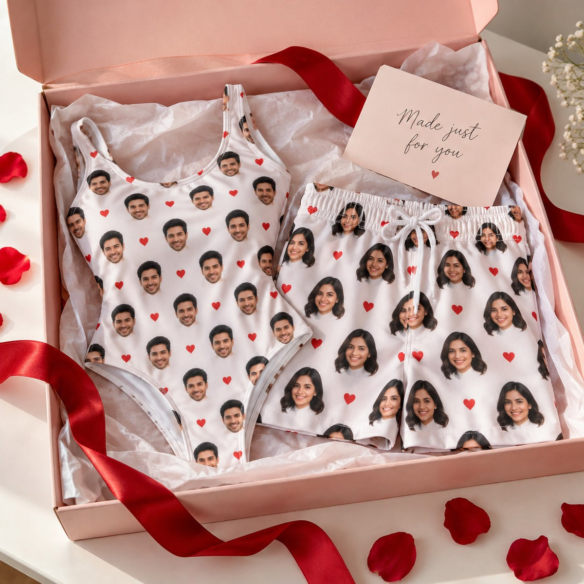 Matching Face-Print Beachwear Sets