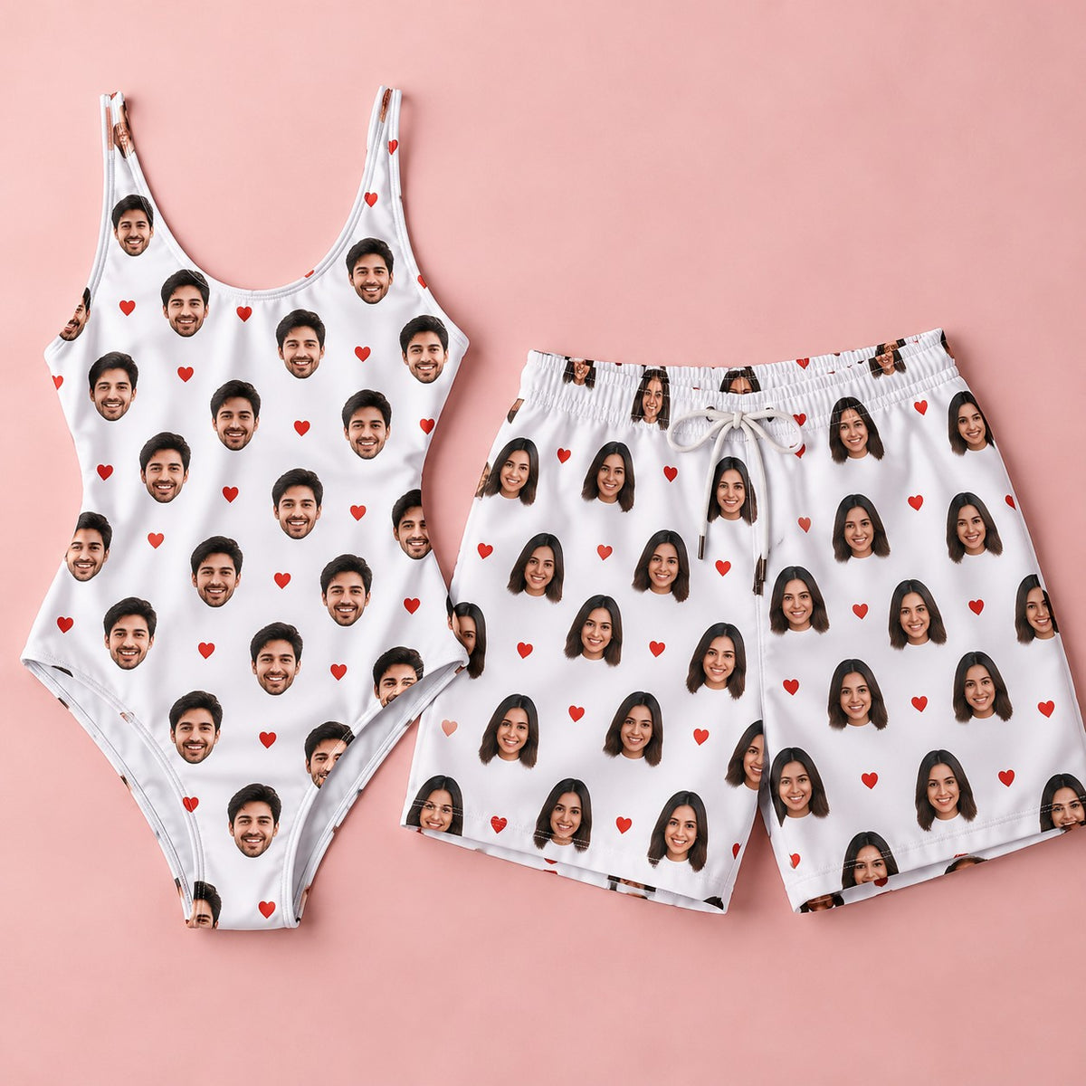 Matching Face-Print Beachwear Sets