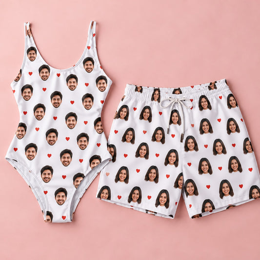 Matching Face-Print Beachwear Sets