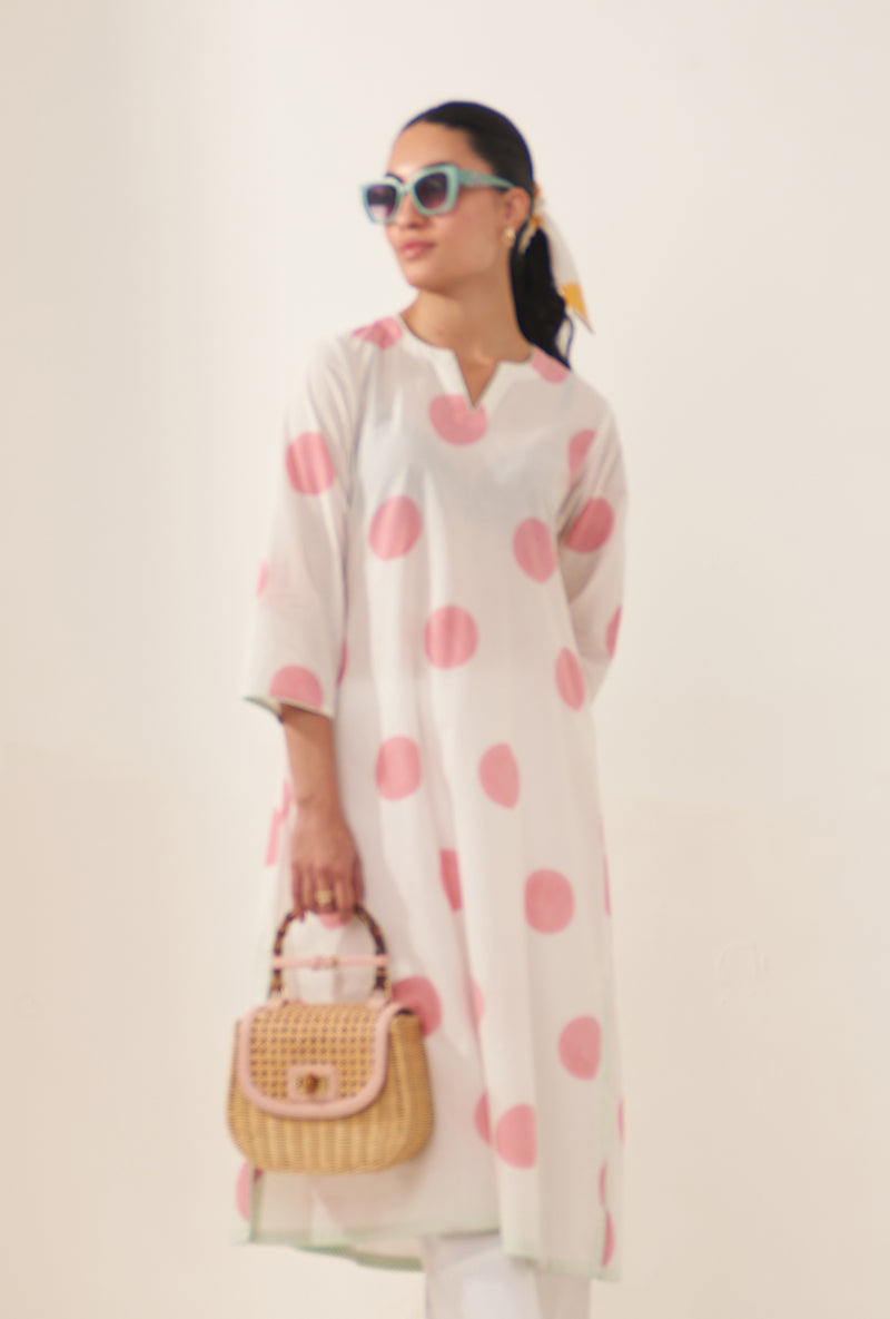 Pink Polka Lovebirds Kurta Set