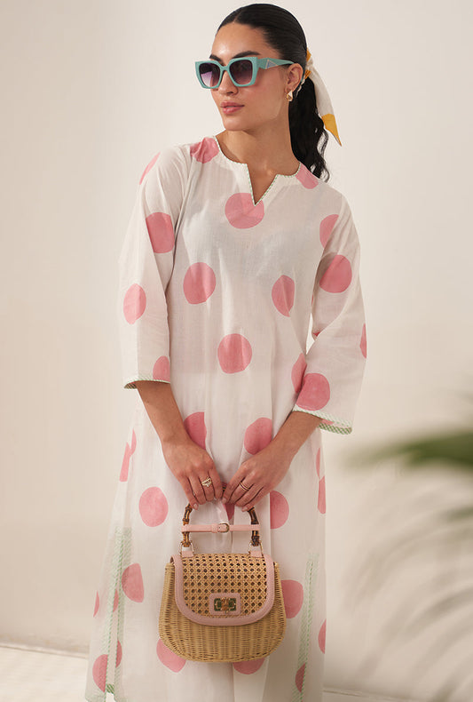 Pink Polka Lovebirds Kurta Set