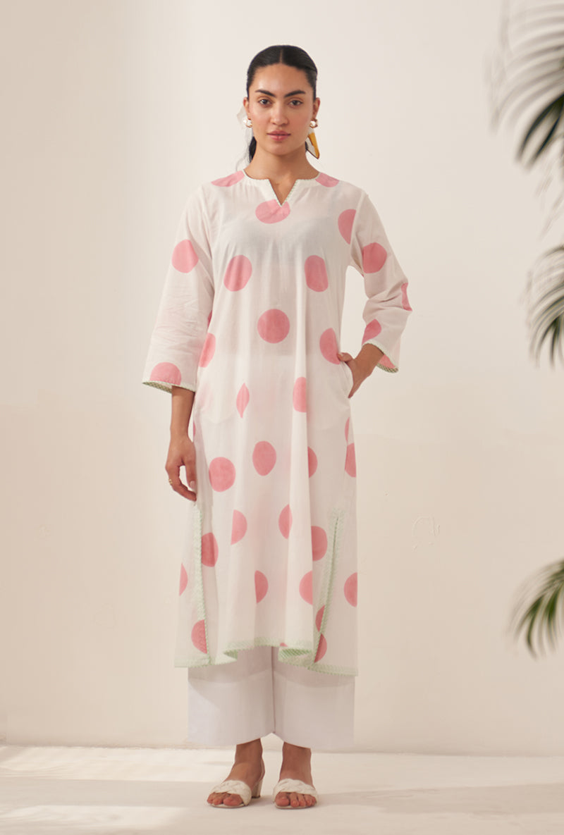 Pink Polka Lovebirds Kurta Set