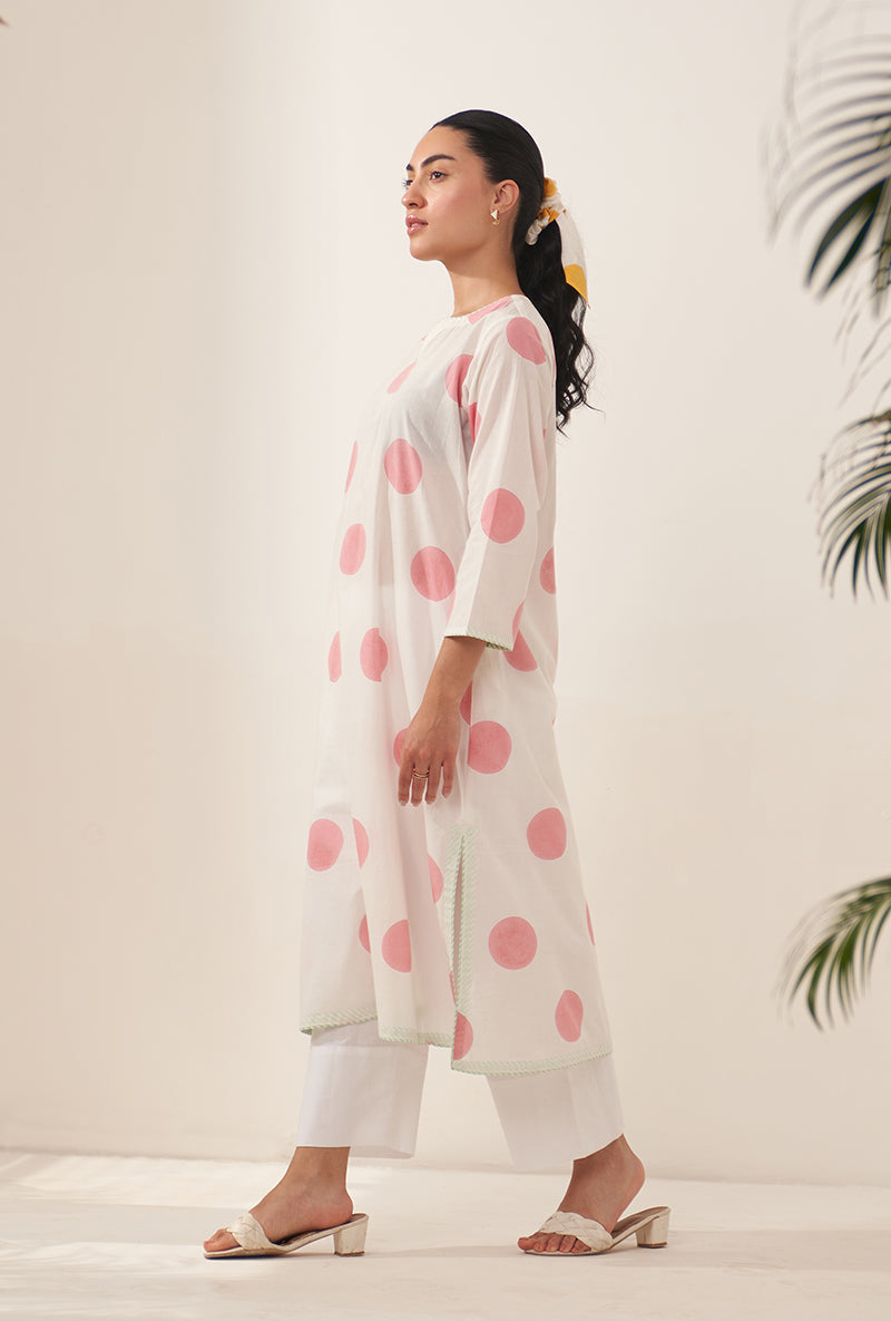 Pink Polka Lovebirds Kurta Set