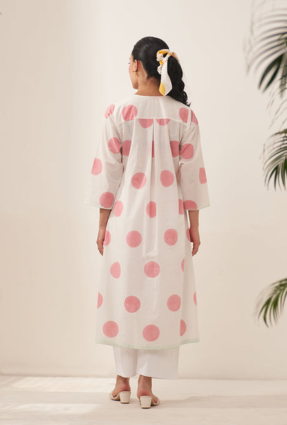 Pink Polka Lovebirds Kurta Set