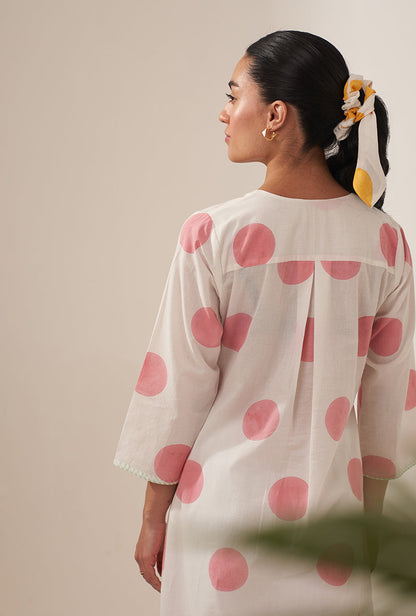 Pink Polka Lovebirds Kurta Set