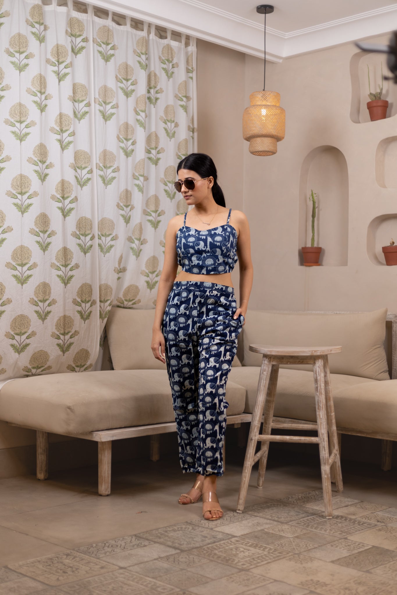 Printed Indigo Animal Kingdom  Cotton Vacay Set