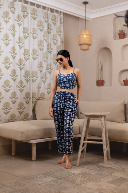 Printed Indigo Animal Kingdom  Cotton Vacay Set