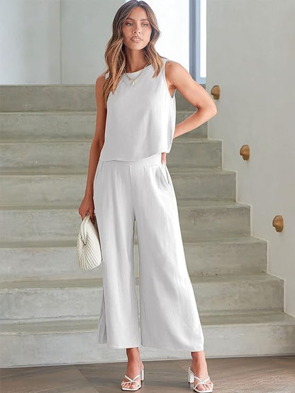 100% Soft Linen Viscose White Cord-Set- Crop-Top and Shirt Set