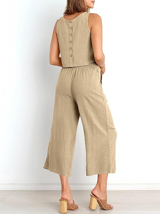 100% Soft Linen Viscose Beige Cord-Set- Crop-top and Shirt Set