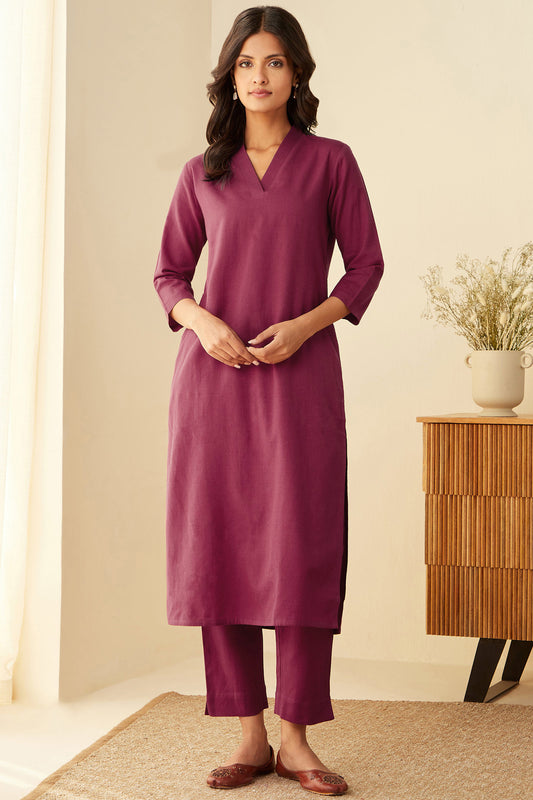 Office Wear Airy Linen Raspberry Pink Kurta pant set