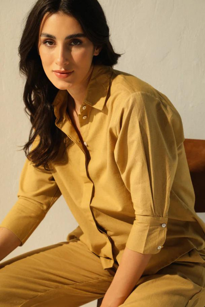 Caramel  Airy Linen Chic Sleeve Cord-Set