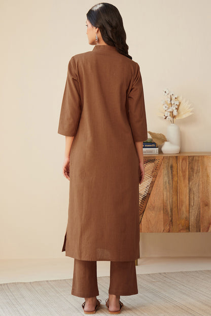 Office Wear Airy Linen Brown Kurta pant set