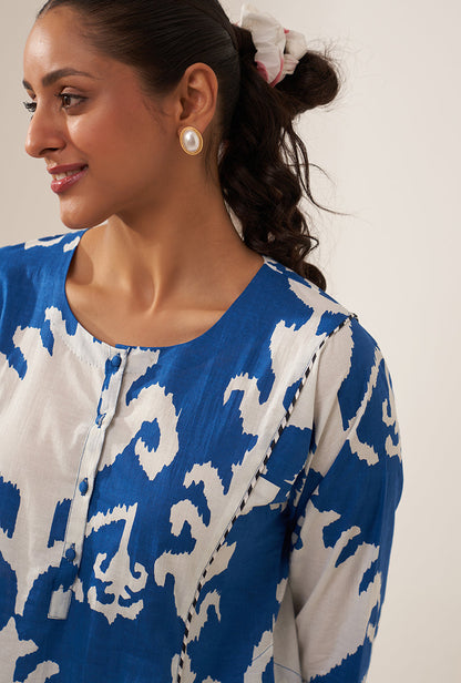 BLUE IKAT LOVEBIRDS KURTA SET