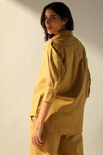 Caramel  Airy Linen Chic Sleeve Cord-Set