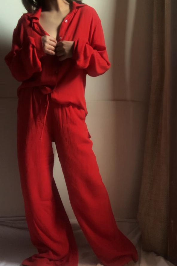 Organic Cotton Red Sand  Set - Lounge Wear Airport Coord Set