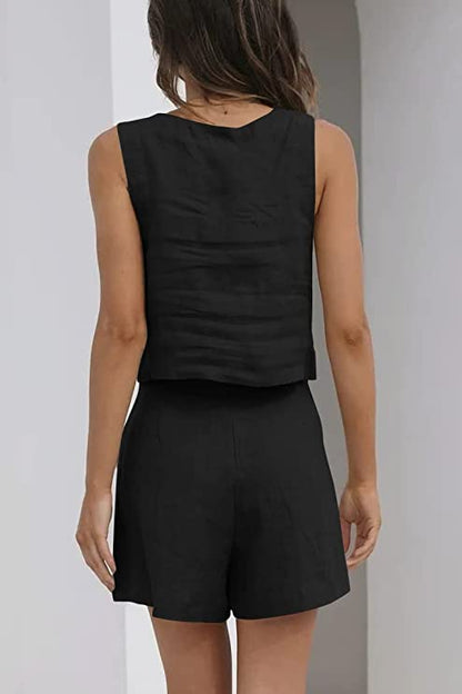 Organic Linen Women's Black Shorts Set