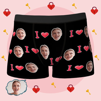 Custom I Love Your Face Boxer Briefs Valentine's Day Gift for Him D06